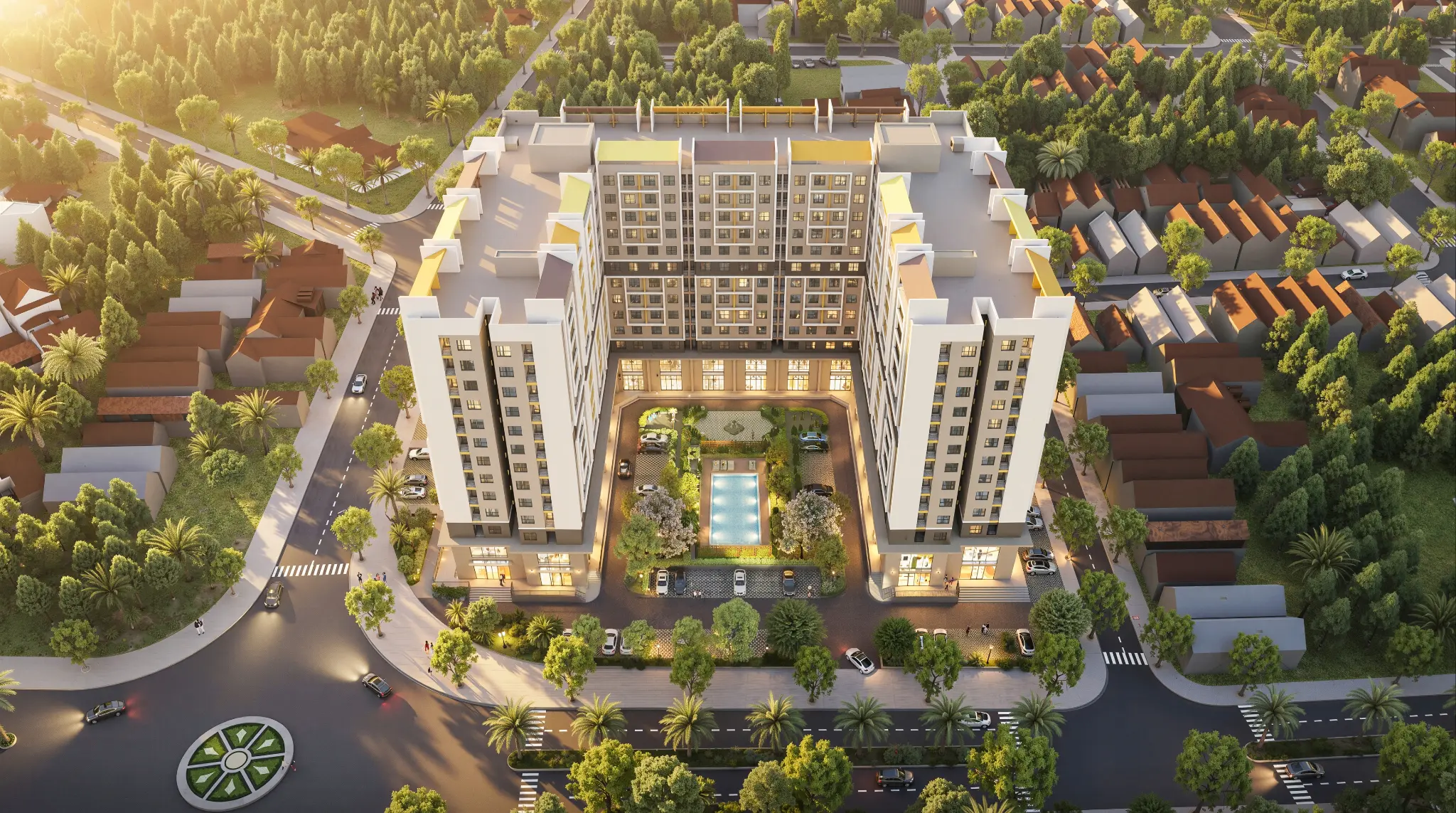 Phối cảnh khu nhà ở xã hội Eco Hill Huế với sân trong xanh
