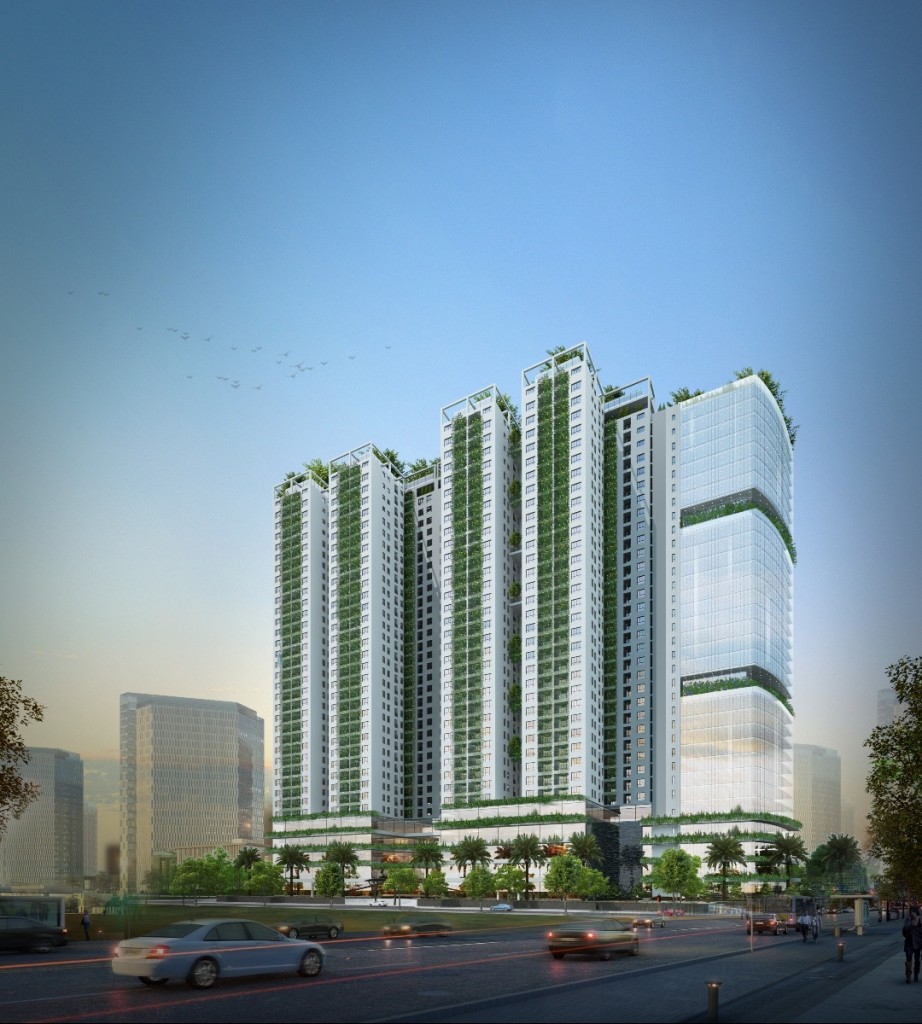 Tòa nhà Ecolife Capitol với các mảng xanh đứng